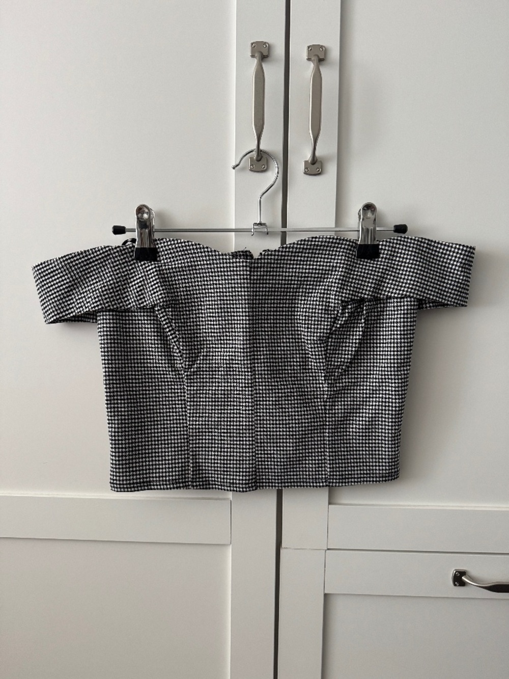 Checkered Off-Shoulder Crop Top